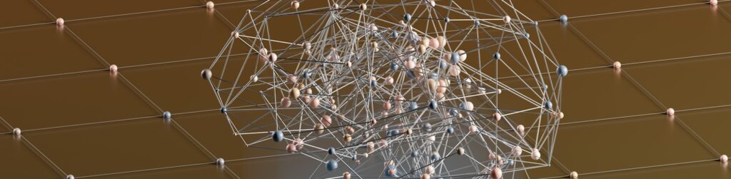 a computer generated image of a network and a laptop