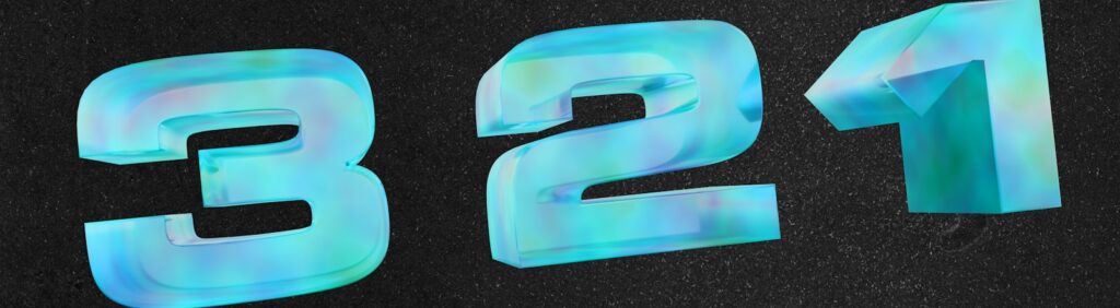 The numbers 3, 2, and 1 in iridescent blue.